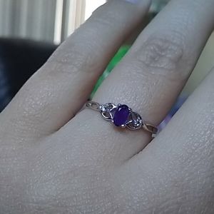 14k white gold purple gem ring with two Gems